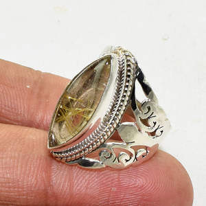 Anillo de piedras preciosas de rutilo dorado de Plata de Ley 925, joyería - Product Image 1