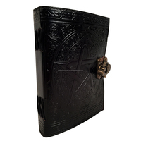 Carnet celtique en cuir véritable à 100%, noir, pentagramme, sorcellerie, reliure rigide, carnet de notes avec fermoir