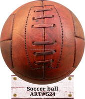Ballon de football vintage professionnel en cuir véritable, design classique avec logo, pliable et portable