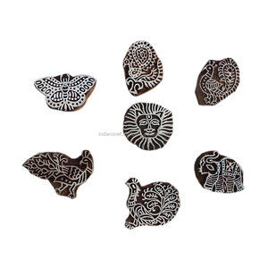 Handmade Mix <b>Wooden</b> Printing <b>Blocks</b> Craft Brown Textile Saree Cloth Canvas Stamp Indian Floral Online New Design Latest Fabric - Product Image 1