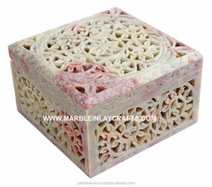 Hermosa Caja de Almacenamiento de Joyas de Piedra Jabonosa Natural con Diseño de Tallado de Flores en Forma Cuadrada para Decoración del Hogar y Fines de Reventa - Product Image 1