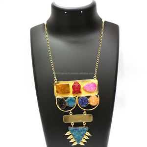 Hecho a mano Vintage 22 quilates chapado en oro Buda ágata Druzy bala collar aleación joyería para bodas fiestas aniversarios amantes - Product Image 1