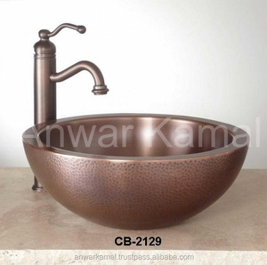 Fregadero de baño de recipiente de cobre martillado de mesa de lujo - Product Image 2