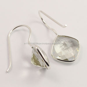 Pendientes de Plata de Ley 925 con Cristal de Cuarzo Natural, Corte Cojín, para Mujer, Novedad, Moda, Boda - Product Image 2