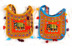 Wholesale Ethnic Handmade Elephant Embroidered Shoulder <b>Bag</b>/Bohemian <b>Hippie</b> Elephant Embroidered Cotton Crossbody <b>Bag</b>/Sling Hand - Product Image 6