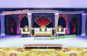 Último conjunto de escenario moderno con pilares de trabajo de corte de diamante tema Punjabi decoraciones de boda corte trabajo Palazzo para escenario de boda - Product Image 4