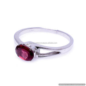 Bague Fine à Quartz en argent sterling 925, anneau fin pour pierre précieuse, grenat - Product Image 1