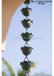 โซ่ฝนโลหะสีเขียวสวยงาม โซ่ฝนสำหรับตกแต่งบ้านและสวน โซ่ฝนแขวนทำมือ - Product Image 3