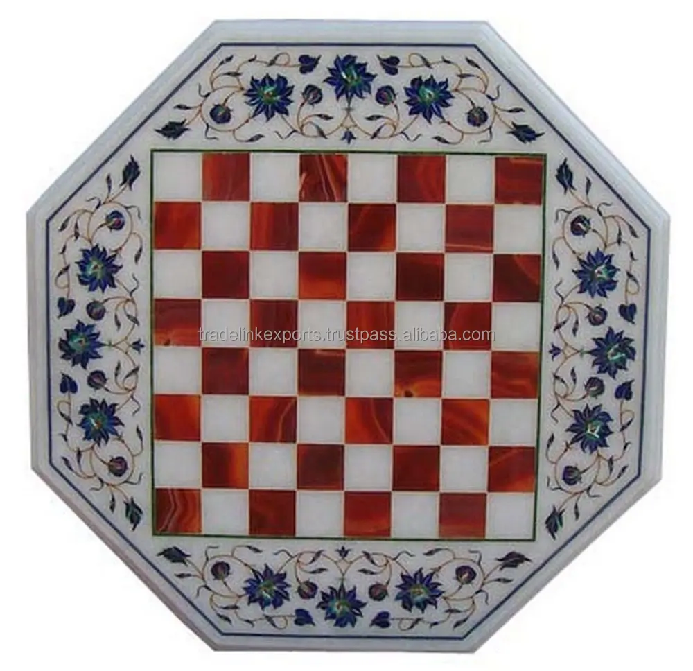 Mármol café ajedrez arte mesa de incrustación de piedras preciosas mosaico muebles de jardín