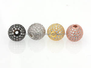 Charmes de bijoux en acier inoxydable de haute qualité, micro-pavés, en laiton, avec des billes, des capuchons, or, argent, zircon cubique, Coszcalt Exports - Product Image 2