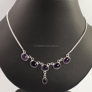 Collier ras du cou en argent sterling 925 avec pierre précieuse améthyste naturelle, chaîne ethnique, pour fiançailles, mariage et fête - Product Image 2