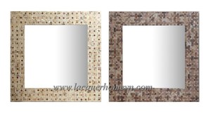 HT3138 Antique Round Wood Decorative <b>Mirror</b> Frame with Mother of Pearl <b>Shell</b> Inlay Ha Thai Lacquer Factory Product - Product Image 2