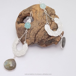 Antique-Style 925 <b>Silver</b> Plated Drop Dangle High Quality Designer Texture Artisan Handcrafted <b>Huggie</b> SOKU#3593 Trendy for Gifts - Product Image 1