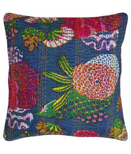 Tropical Kantha Floral Print <b>Cushion</b> Pillow Cover Set Of 5 Pcs - Product Image 3