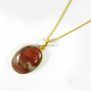 Piedra Preciosa Suelta de Coral de Utah con Engaste de Bisel, Chapado en Oro de 18k, para Fabricación de Colgantes y Collares - Product Image 2