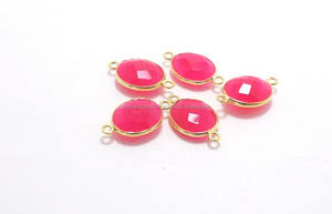 Conector de bisel de Calcedonia Rosa caliente facetado 10x14mm forma ovalada 24K chapado en oro hecho a mano Natural Multi joyería hallazgos - Product Image 5