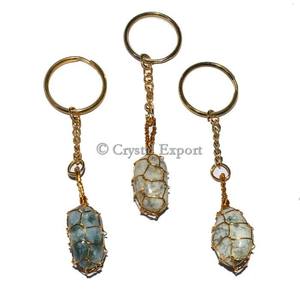 Moss Agate Wrapping Tumbled Keychain : Tumbled Stone <b>Keyrings</b> - <b>Crystal</b> Export - Product Image 1
