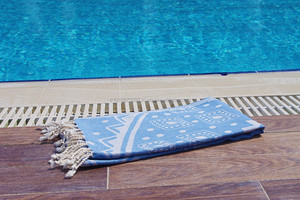 Navajo Pestemal Turkish Hammam Towel Turkey Wholesale - <b>Beach</b> Blanket/ Blue Color Jacquard Woven Collection Made in Turkey - Product Image 2