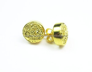 Romantic Luxury Gold Plated Sterling <b>Silver</b> Druzy <b>Stud</b> Earrings Bezel Setting Jewelry for Anniversary Parties & Gifts - Product Image 1