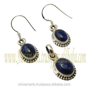 Handmade 925 Sterling <b>Silver</b> Natural Lapis Pendant <b>Earring</b> Set Real for Women <b>Men</b> Gold Plated <b>Silver</b> Jewelry for Engagement - Product Image 2