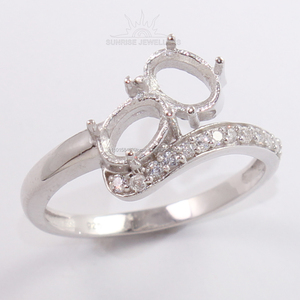 Anillo de compromiso de Halo de montaje semi ovalado de 5x7mm Plata de Ley 925 listo para colocar su propia piedra para boda y fiesta - Product Image 1