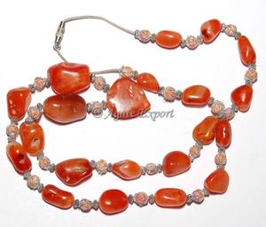 Collier Agate Cornaline Rouge Colliers Perlés Cristal, Strass - Product Image 1