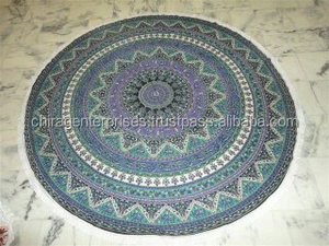 Handmade Bohemian Style Blue White Cotton Bedspread Floral Mandala Tapestry Design Hippie Wall Hanging for Home - Product Image 3