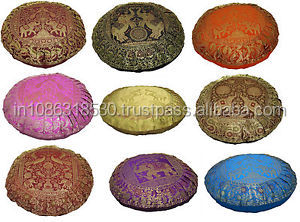 Handmade 17\" Banarasi Silk Brocade Cushion Cover Embroidered Elephant Round <b>Pillow</b> <b>Throw</b> Decorative Case with Animal Pattern - Product Image 5