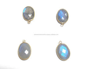 Natural <b>Labradorite</b> Gemstone With Gold Plated Handmade Single Bail Jewelry Making Components Bezel Connector - Product Image 3