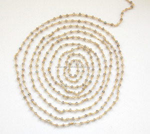 Labradorita 24 K chapado en oro Piedra preciosa natural Joyería hecha a mano Alambre envuelto Rosario Piedra natal Cadena Bohemia - Product Image 4