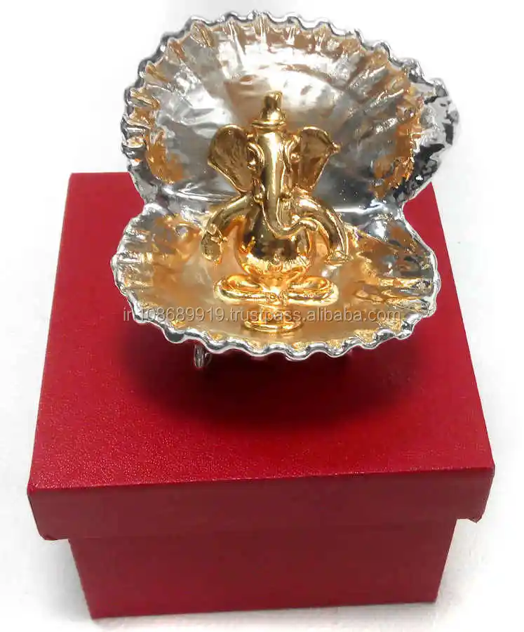 golden plated golden shell ganesha with rad velvet box
