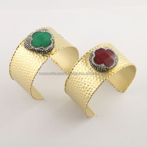 กำไลแฟชั่นทองเหลืองชุบทอง,กำไลประดับอัญมณีหยกคริสตัลเซอร์คอนดรูซี่ - Product Image 5