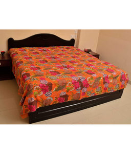 Edredón Kantha Floral Vintage indio hecho a mano, nueva funda de cama Tropical lavable con relleno de algodón para uso doméstico o hotelero - Product Image 2