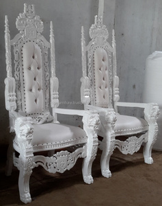 เก้าอี้หนังไม้มะฮอกกานีโบราณแบบหรูหราหลังสูงเก้าอี้แต่งงานหัวสิงโตแกะสลักบัลลังก์เฟอร์นิเจอร์บ้านโบราณสำหรับโรงแรม - Product Image 2