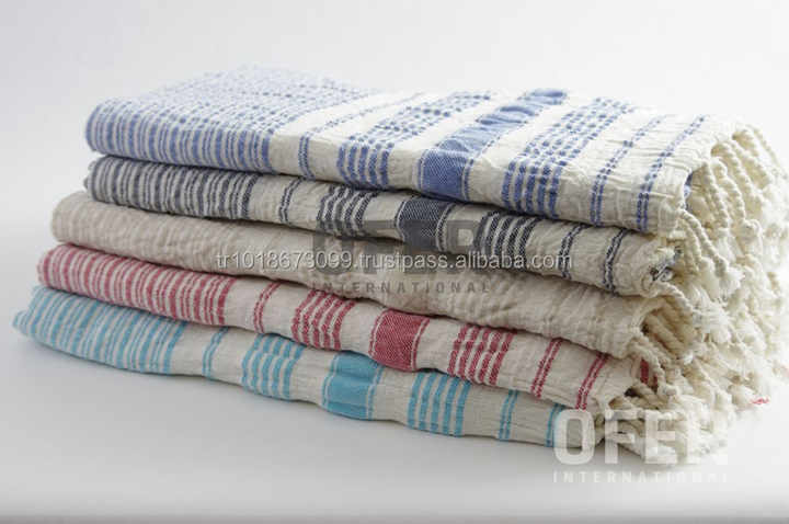 Twinkle Turkish Peshtemal Towel Fouta Hammam - Handmade - Crinkle Effect- Beige Natural Color Futah Muslin Turkey