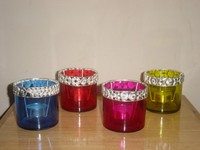 Porte-bougies en verre faits à la main en Inde, ronds, décoratifs avec des fleurs colorées, décoration d'intérieur, résistants à la chaleur, réutilisables, pour bougies votives