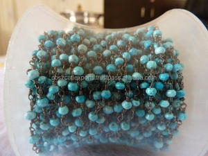 Magnifique chaîne de perles de style chapelet en pierre précieuse verte naturelle facettée plaquée or certifiée pour la fabrication de bijoux et de breloques - Product Image 3