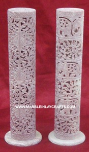 Pure Soapstone Incense <b>Tower</b> Natural Color Hand Carving Flowers Design Worship Items And Home Decoration With Best Exporters - Product Image 3