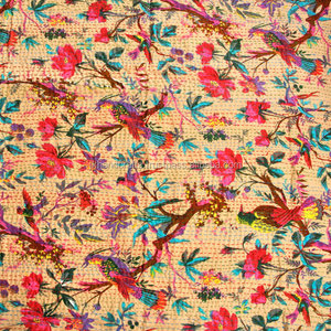 Couette Kantha indienne imprimée oiseaux faite à la main Couvre-lit Kantha oiseau de paradis - Product Image 4