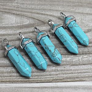 Multi อัญมณีสี Tusk Spike ดินสอจุดจี้ฮอร์นหกเหลี่ยมฟันเงินสเตอร์ลิงอัญมณี Charm จี้ - Product Image 1