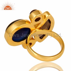 <b>Ring</b> Supplier Fashion <b>Ring</b> of Gold Corundum, Hydro Amethyst and Smoky Quartz Gemstone <b>Brass</b> Plated Multi Stone Blue Trendy GIA - Product Image 3