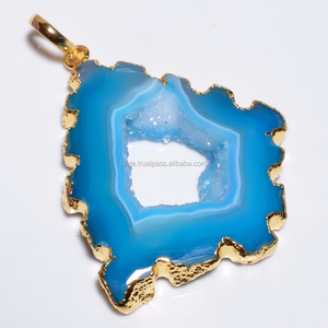 Colgantes de piedras preciosas Druzy de cuarzo Solar chapados en oro de latón Real, joyería de estilo clásico hecha a mano para niños - Product Image 1