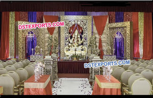 Escenario de Boda Tradicional Maharaja, Panel Dorado de Fibra para Escenario de Boda, Increíble Marco de Puerta de Fibra, Escenario Dorado - Product Image 2