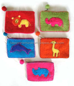 Mignon sac à main animal en feutre zippé/portefeuille laine mixte commerce équitable porte-monnaie - Product Image 1