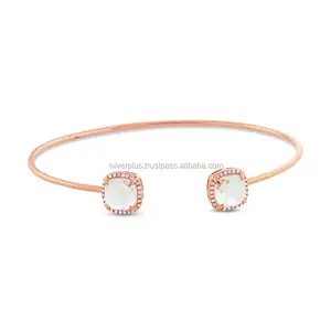 Bracelet ouvert, bijou indien, or, rose, diamant, fin, 618 kt