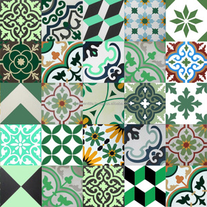 Carrelage d'intérieur usine à ciment, mélange de couleurs, Patchwork de couleur vert et blanc - Product Image 1