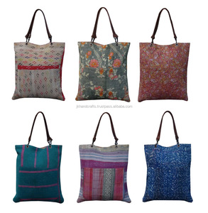 กระเป๋าโท้ทผ้าส่าหรี Katha สวยกระเป๋าถือหนังปักด้วยมือ - Product Image 1