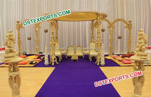 Boda de madera tallada Mandap boda india tradicional espiral de madera Mandap seis pilares trabajo hecho a mano tendencia Configuración de Mandap de madera - Product Image 5