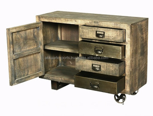 Moderne Industriële Mango Houten Dressoir Met 4 Laden 2 Planken <span class=keywords><strong>Retro</strong></span> Luxe Kast Voor Slaapkamer Woonkamer Keuken Thuis Gebruik