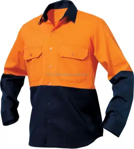 胸ポケット付きメンズツートンワークシャツ高視認性安全ワークシャツカスタムユニフォームウェアコットンドリルシャツ